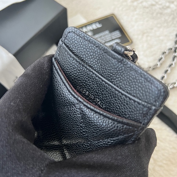 Auth BN Chanel Black Caviar ID Badge Card Holder With Chain - Picture 5 of 9